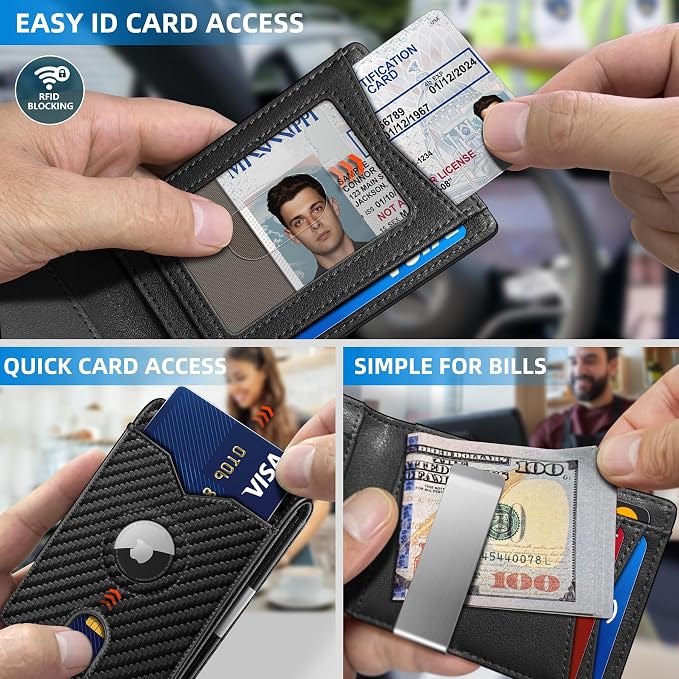 Airtag Wallet for Men, with Money Clip 11 Cards Slim Front Pocket Leather RFID - Image 5