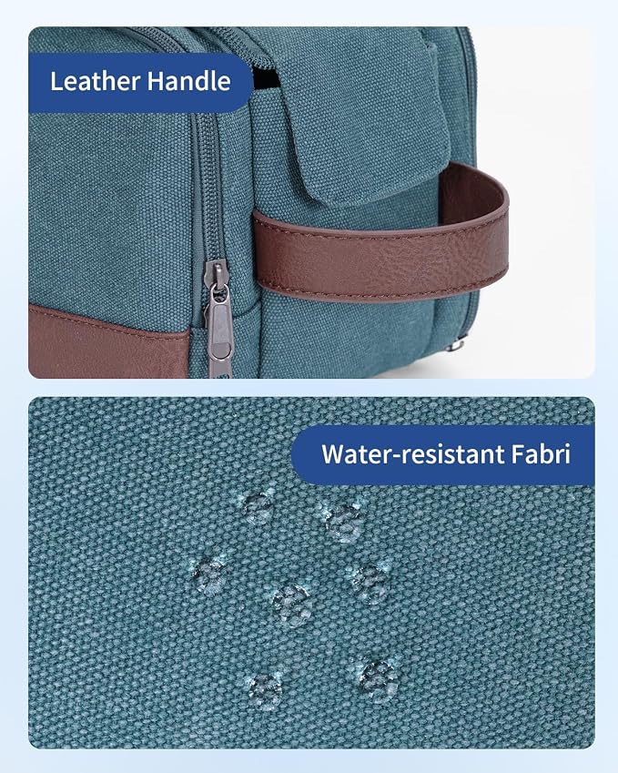 WANDF Toiletry Bag for Men Travel Toiletry Organizer Canvas and Leather Dopp - Image 8