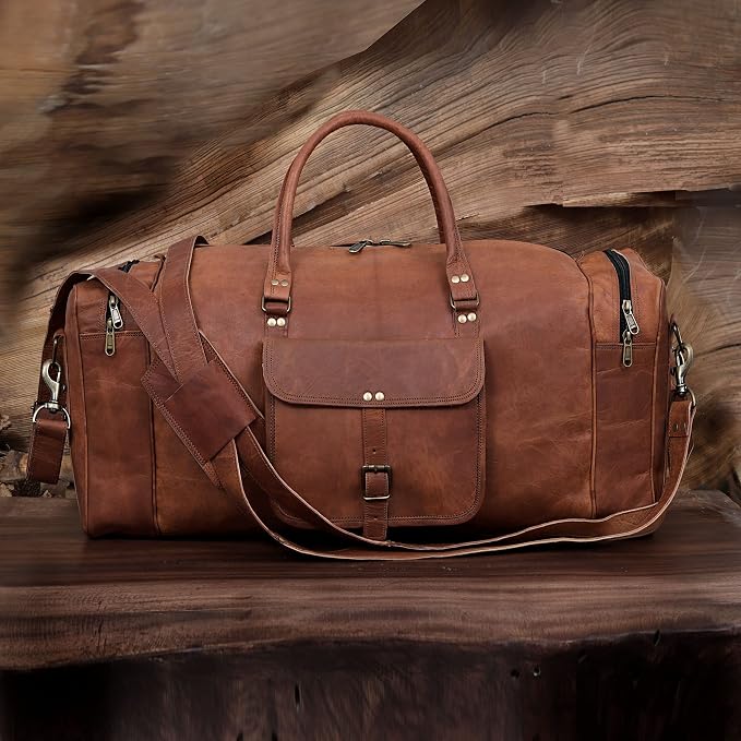 KK's Vintage Leather Duffel Bag, Handcrafted, Stylish & Durable, Genuine - Image 7