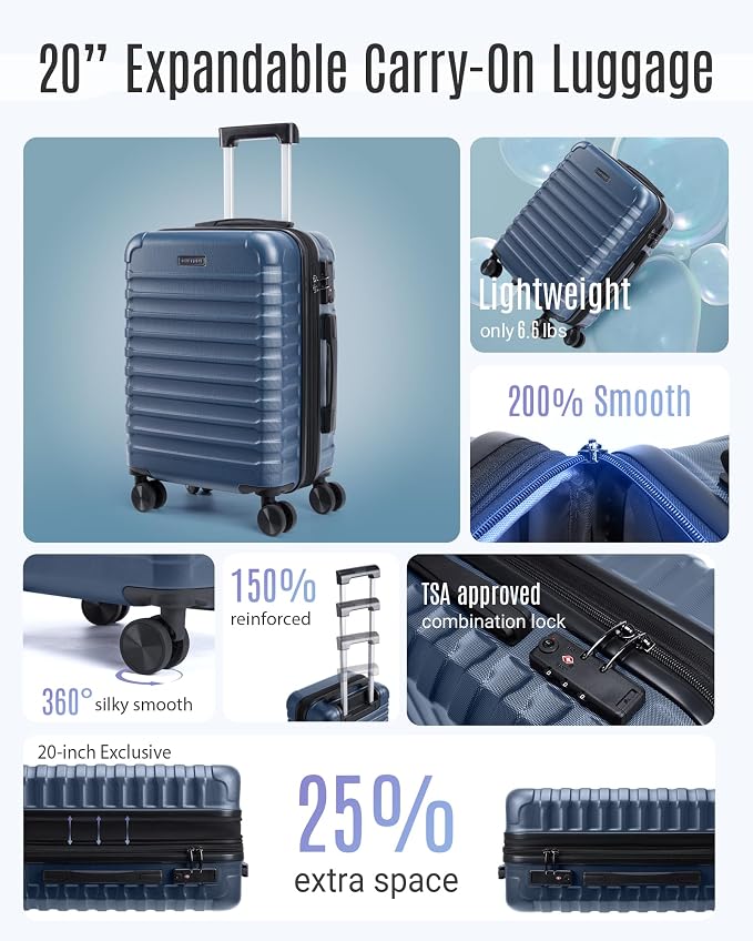 LIGHT FLIGHT Luggage Sets, Carry On Luggage 22x14x9 Airline Approved, Carry On - Image 2
