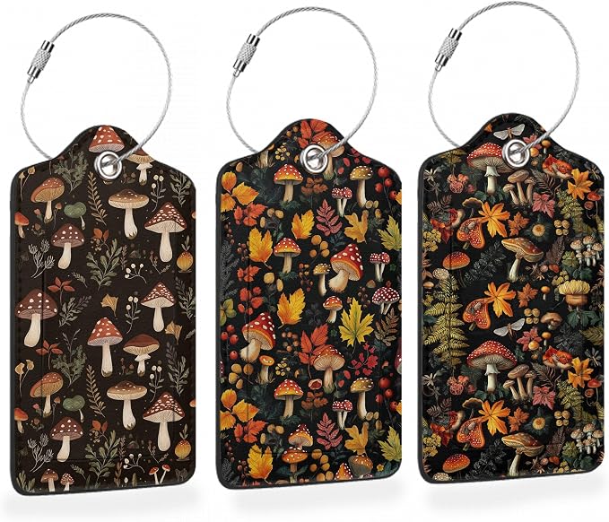Psychedelic Mushrooms, Butterflies, Insectsts 3 Pack PU Leahter Luggage Tag by Losthll