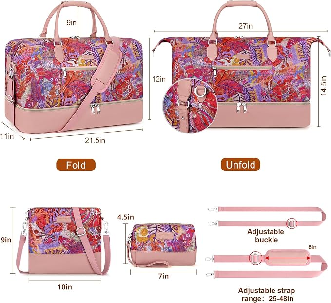 Weekender Bag for Women, Travel Duffel Bag Carry On Overnight Bag - Image 7