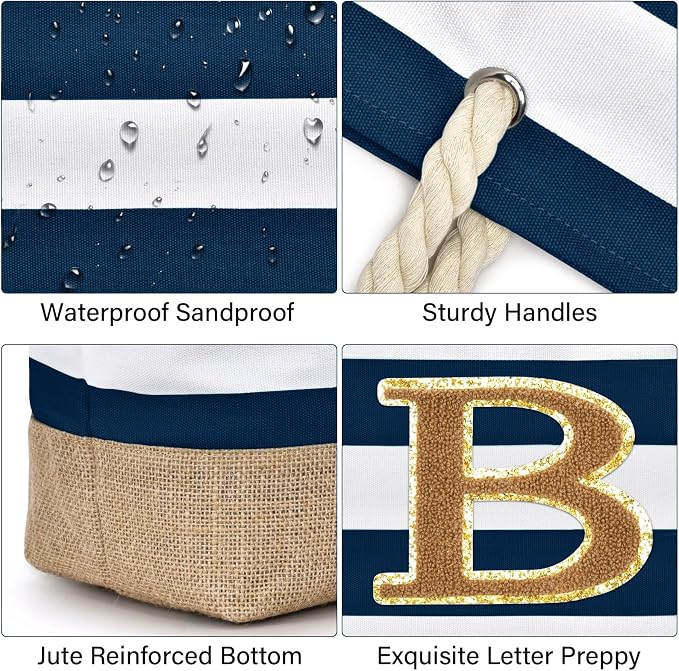 Becokan Beach Bag Initial Beach Tote - Image 2