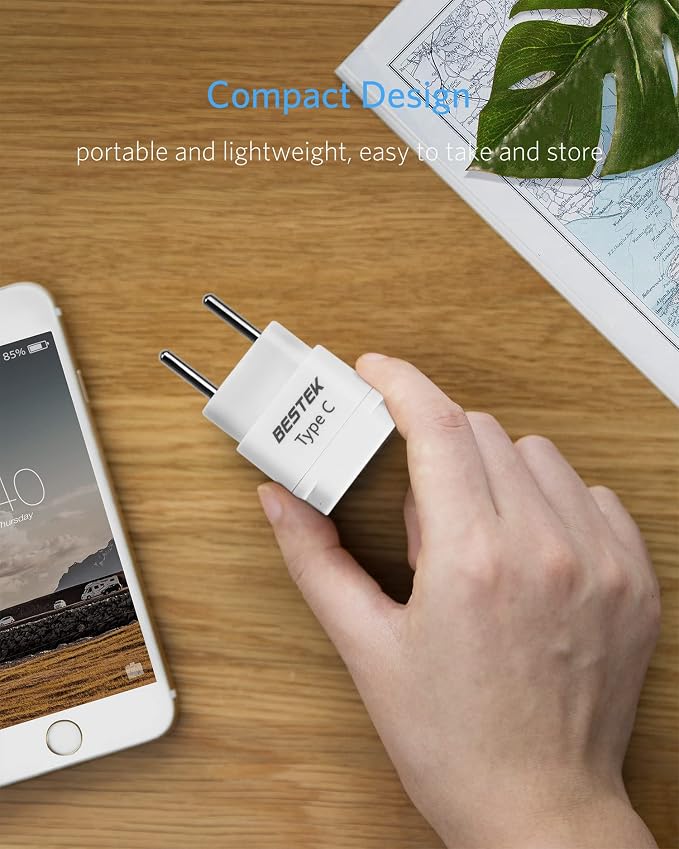 BESTEK European Travel Plug, Grounded Universal Power Plug - Image 2