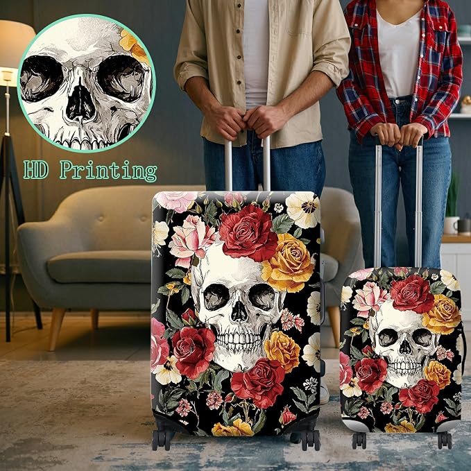 Luggage Cover Suitcase Protector Plus 1 Luggage Tag, Sugar Rose Skull Travel - Image 6
