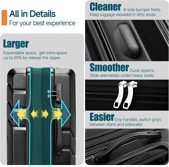 Hoteel Luggage Sets 3 Piece, ABS+PC Hard Shell Expandable Suitcases - Image 8