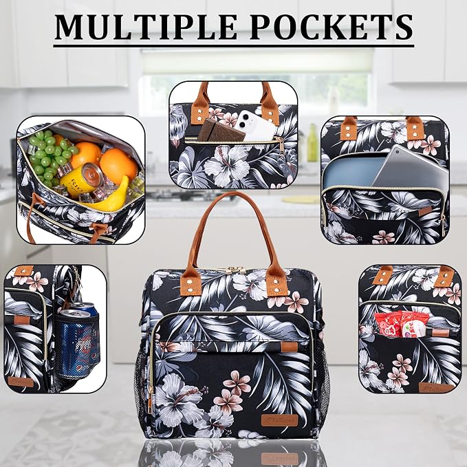 Hibiscus Lunch Box for Women Adult Insulated Lunch Bag Ladies Lunch Tote Bag - Image 2