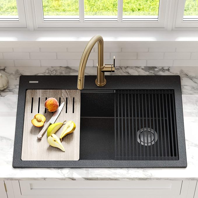 KRAUS Bellucci Workstation 33" Single Bowl Granite Kitchen Sink in Metallic - Image 2
