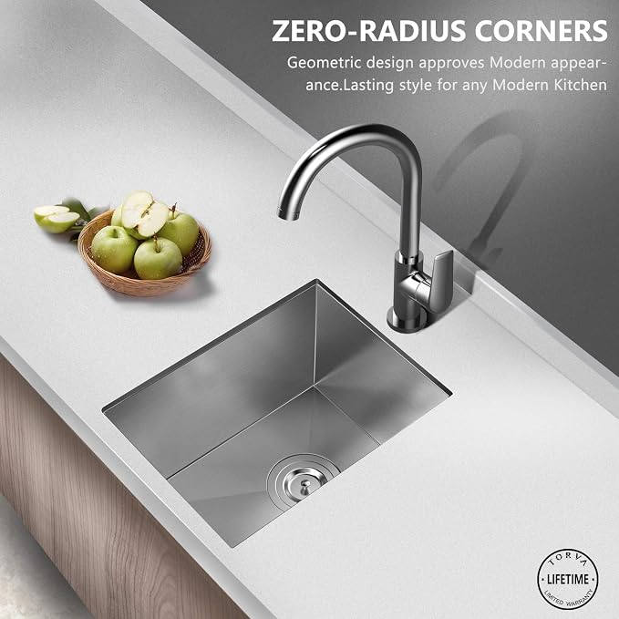 TORVA 14 x 18 Inch Undermount Kitchen Sink, Premium 304 Stainless Steel Bar Sink - Image 3