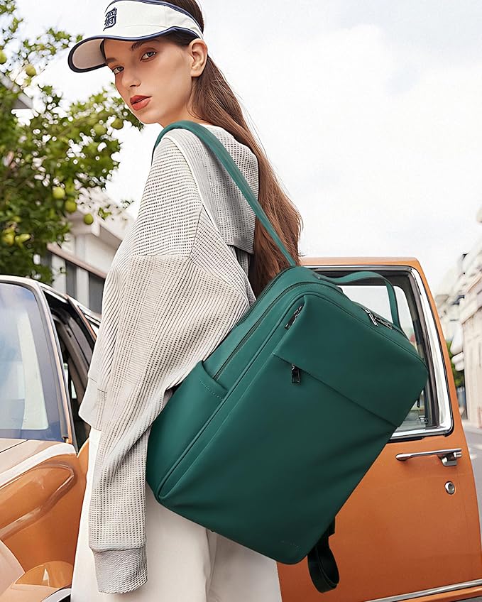 MASINTOR 15.6 inch PU Leather Laptop Backpack Purse - Image 2