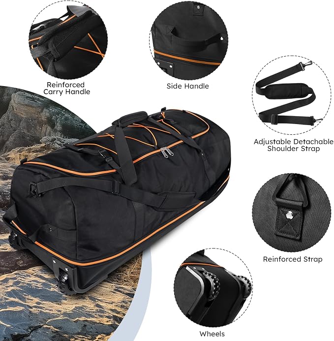 110L Expandable to 140L 32” Foldable Oxford Soft-Sided Rolling Duffle Bag - Image 3