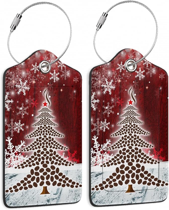 Christmas 2 Pack Luggage Tag for Suitcases Tree Snowflake Red PU Leather Bag by SKYDAWNY