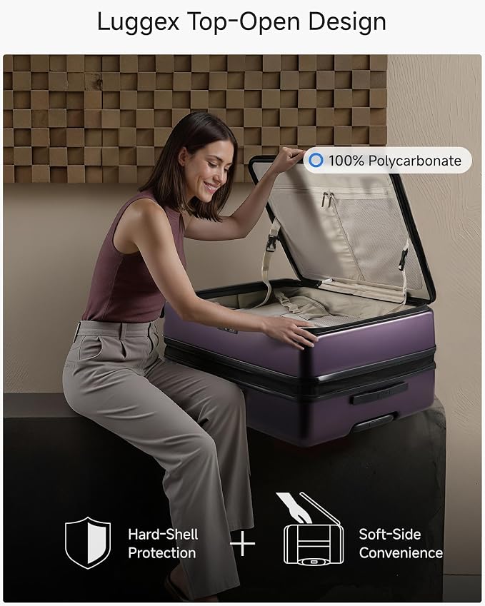 LUGGEX Checked Suitcase with Spinner Wheels, FLO5 Expandable Polycarbonate Hard - Image 2