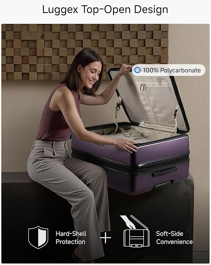 LUGGEX Checked Suitcase Top Opening, FLT Expandable Polycarbonate Hard Shell - Image 3