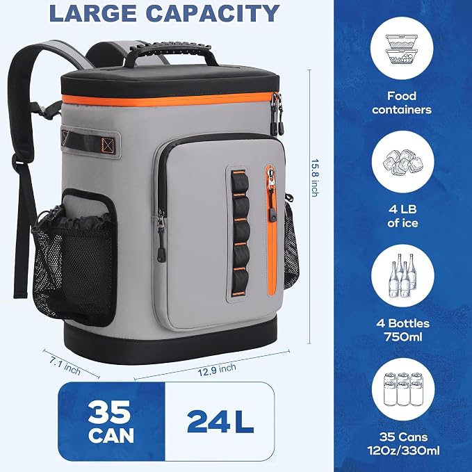 SUNUP 35 Cans Waterproof Cooler Backpack, Soft Insulated Leak Proof Backpack - Image 3