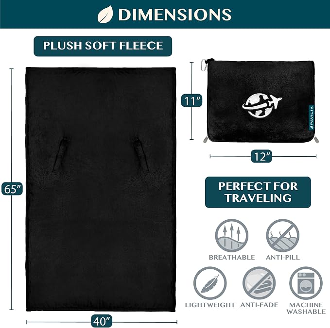 PAVILIA Travel Blanket and Pillow, Arms Opening Airplane Blankets - Image 7