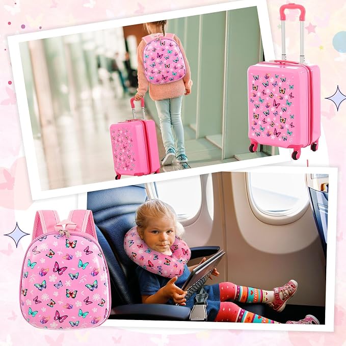 Sanwuta 4 Pcs Kids Luggage Set Kids Backpack Travel Rolling Suitcase - Image 6