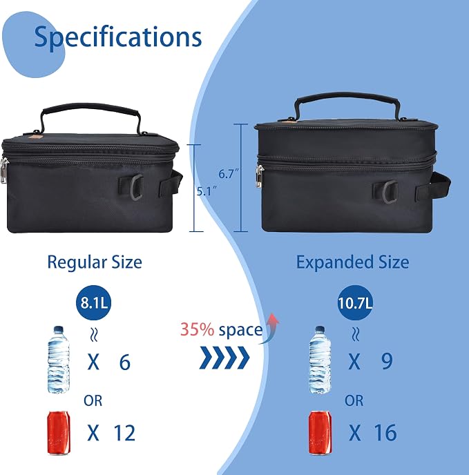 Expandable Lunch Bag for Men, Insulated Lunch Box, Portable Large Cooler Bag - Image 2