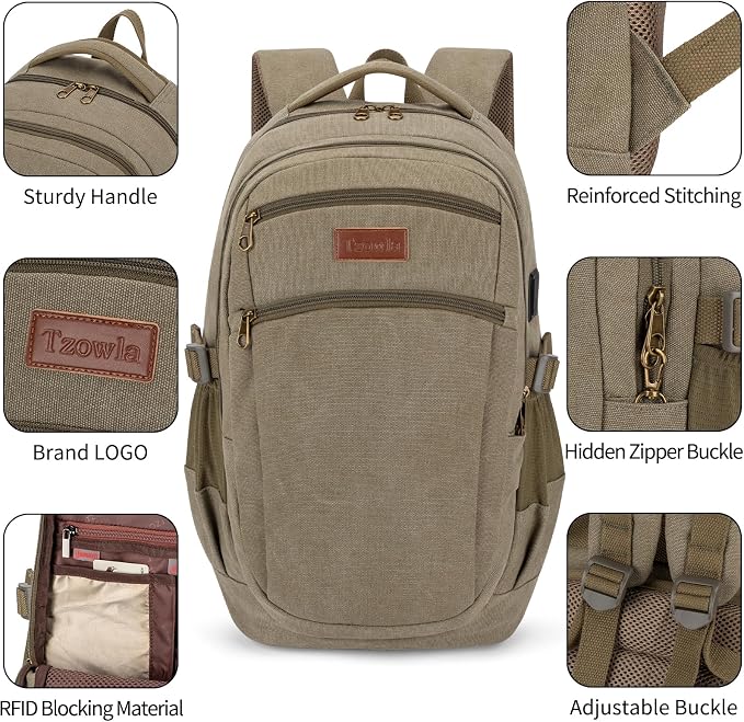 Tzowla Vintage Canvas Laptop Backpack - Image 5