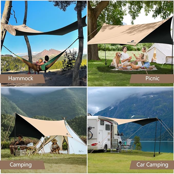 Camping Tarp with Poles & Retainer, 15x12.5FT Large Waterproof 210D Oxford - Image 7