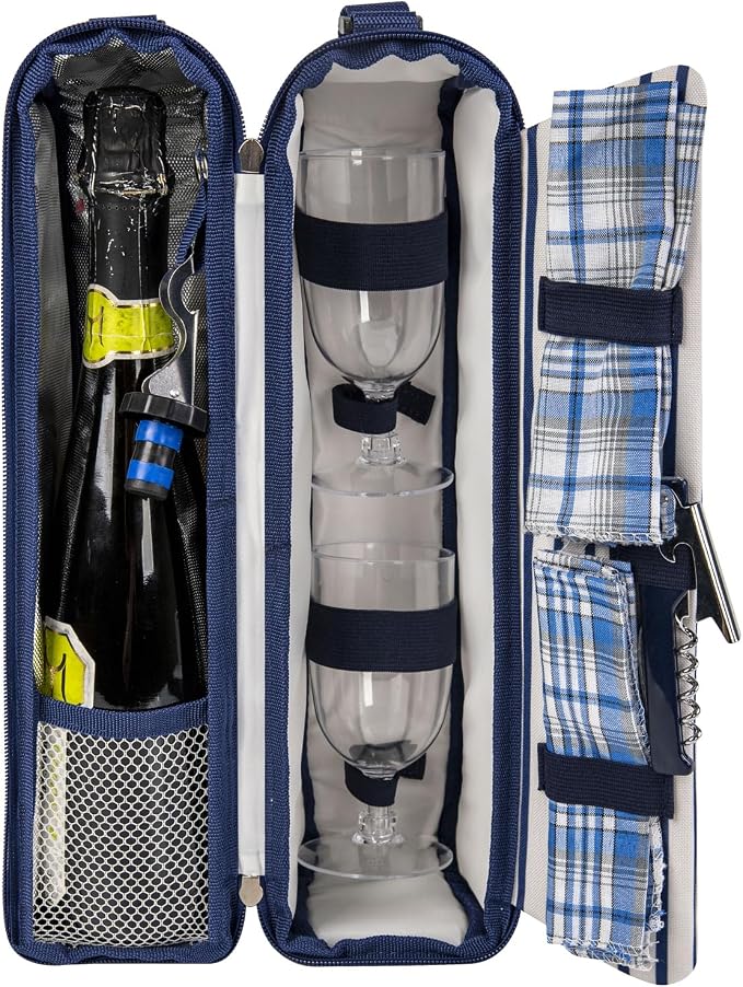 ALLCAMP Wine Tote Bag with Cooler Compartment，Picnic Set Carrying Two Sets of - Image 5