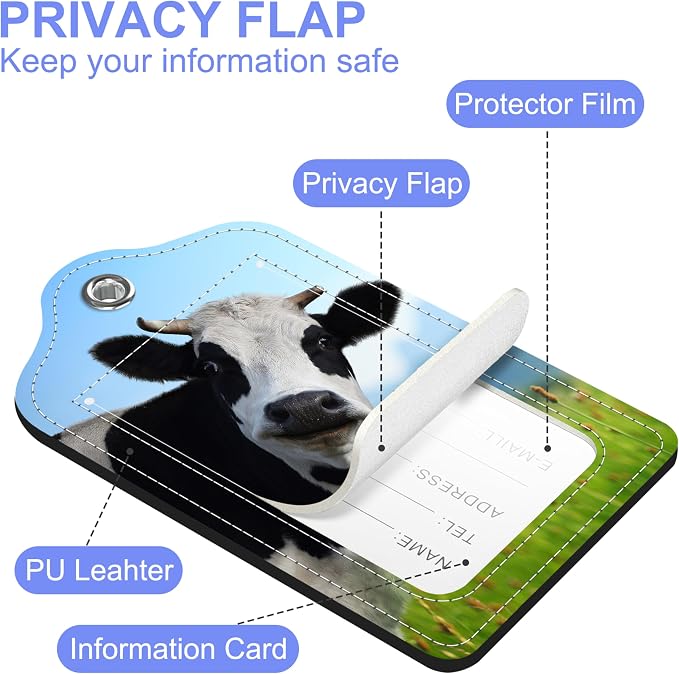 2 Pack Luggage Tag for Suitcase Funny Cow Leather Suitcase Tags - Image 3