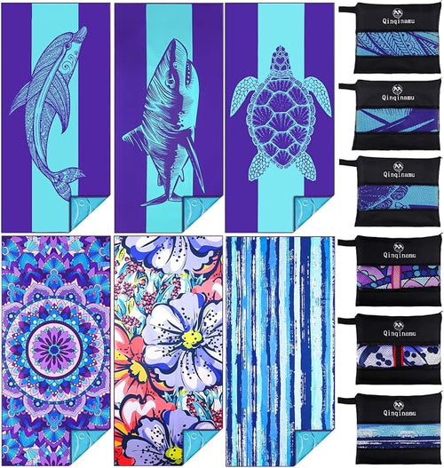 6 Pack Microfiber Oversized Lightweight Beach Towel 71"x32" Extra Thin Large by Qinqinamu