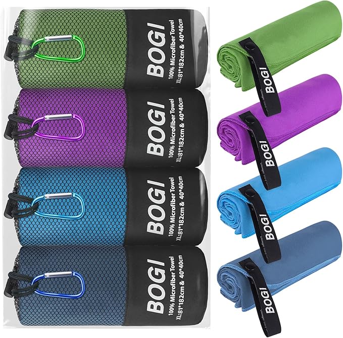BOGI 4 Pack Microfiber Travel Sports Towel-Quick Dry Towel, Soft Lightweight by BOGI