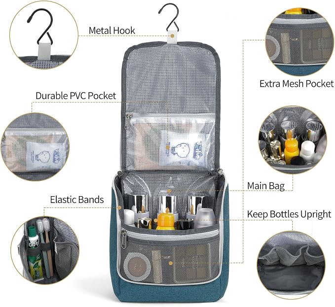 Della Gao Hanging Toiletry Bag for Women, Travel Toiletry Bags Makeup Organizer - Image 3