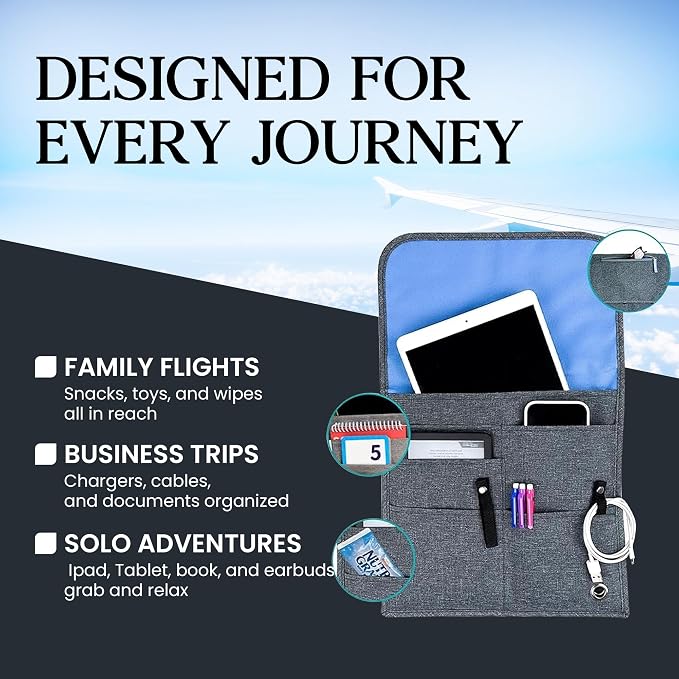 SO~MINE Airplane Pocket Organizer | Tray Table Cover | In Flight Seat Back - Image 4