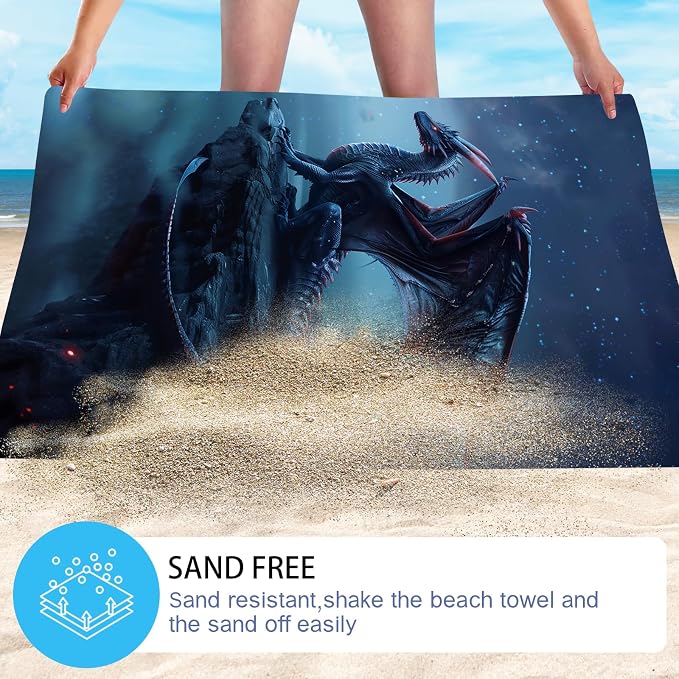 WZOMT Microfiber Dragons Beach Towel, Cool Funny Blue Dragons Standing on The - Image 4