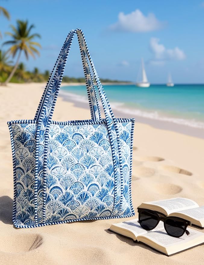 Cotton Quilted Tote Bag for Women – Large Beach & Travel Tote - Image 3