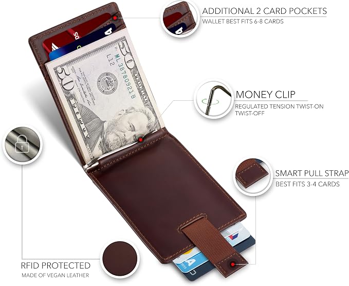SERMAN BRANDS RFID Blocking Slim Bifold Genuine Leather Minimalist Front Pocket - Image 3