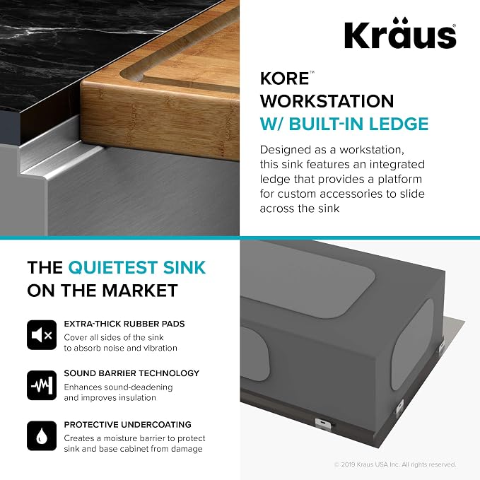 KRAUS Kore Workstation 27-inch Undermount 16 Gauge Stainless Kitchen Sink - Image 4