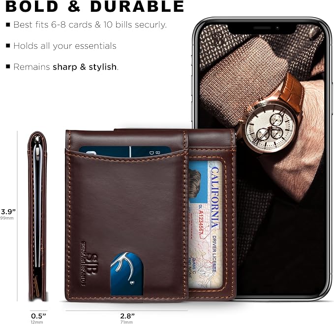 SERMAN BRANDS RFID Blocking Slim Bifold Genuine Leather Minimalist Front Pocket - Image 5