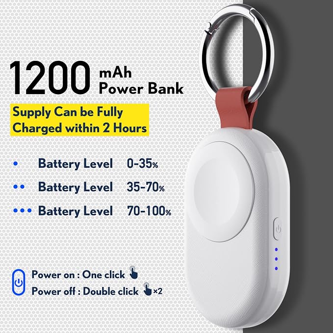 PZOZ Portable Apple Watch Wireless Travel Charger, 1200mAh Power Bank iWatch - Image 3