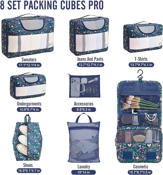 Veken 8 Set Packing Cubes for Travel Essentials, Suitcase Organizer Bags in 4 - Image 2
