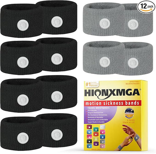 6 Pairs Motion Sickness Bands – Natural Anti Nausea Acupressure Wristbands by HIONXMGA