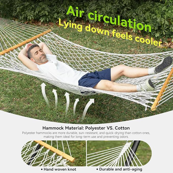 Double Hammock for 2 Person, Handwoven Cotton Rope Hammock - Image 4