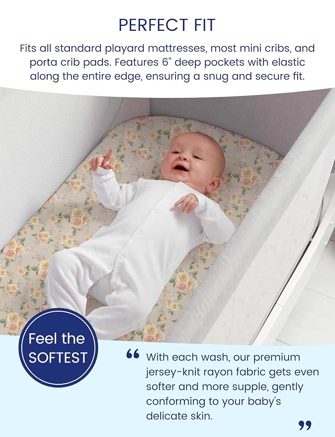 TotAha Premium Soft Pack n Play Sheets, Super Stretchy Jersey Knit Mini Crib - Image 4