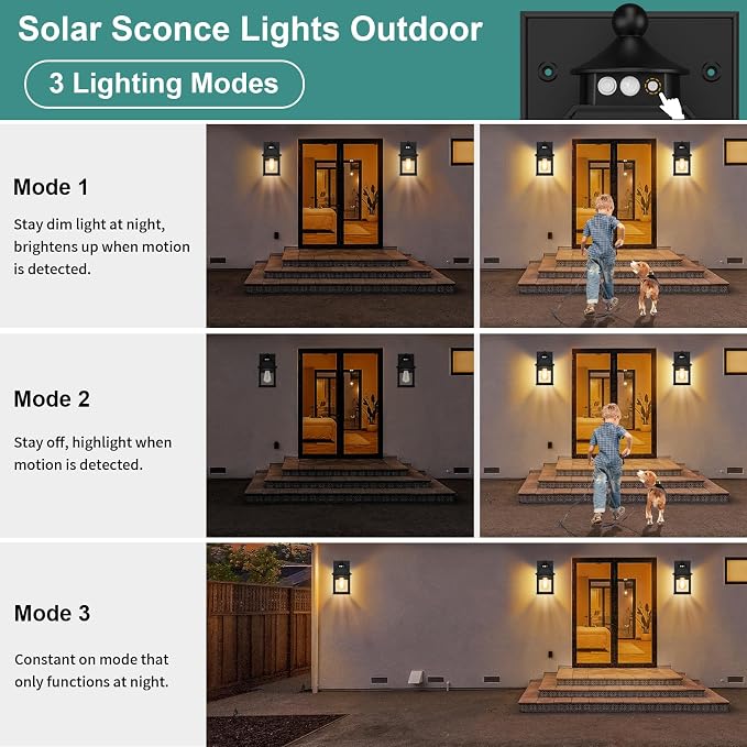 2Pack Solar Porch Lights Outdoor, Solar Sconce Lights Outdoor - Image 3