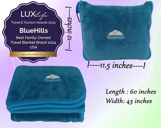 BlueHills Premium Soft Travel Blanket Pillow Airplane Blanket in Soft Bag case - Image 3