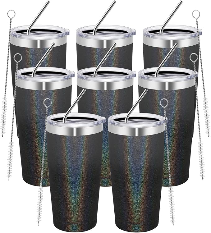 MEWAY 20oz Tumbler 8 Pack Double Wall Vacuum Insulated Travel Glitter Mug Bulk by MEWAY