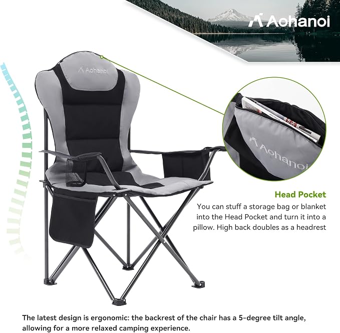 2 Pack Camp Chairs for Heavy People, Outdoor Folding Camping Chairs - Image 5