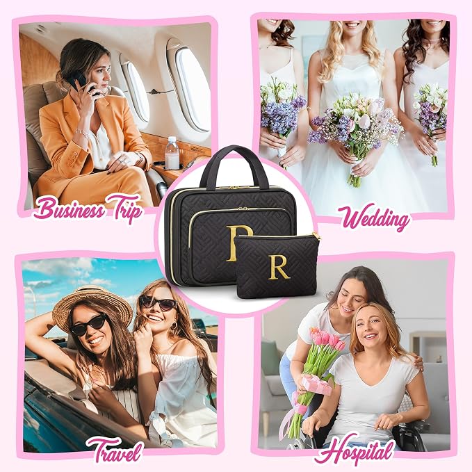Gifts for Women, Initial Toiletry Makeup Bag Hanging Cosmetic Organizer - Image 8
