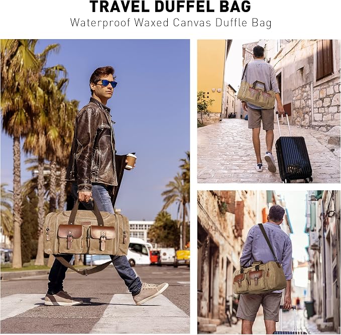 Wildroad Waxed Canvas Genuine Leather 50L Waterproof Duffle Bag - Image 2
