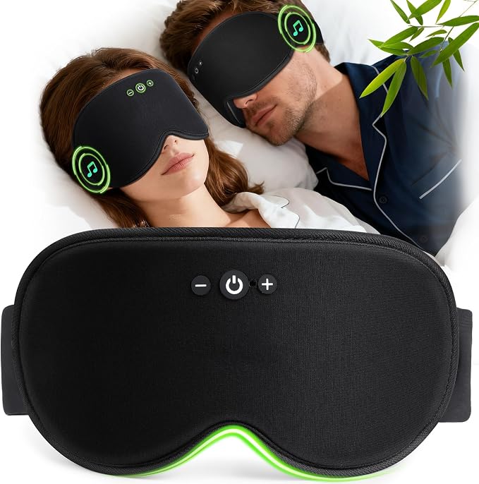 3D Sleep Headphones with Bluetooth 5.4 Sleep Mask, Bamboo Cotton Music Wireless by RestEasyLiveCalm