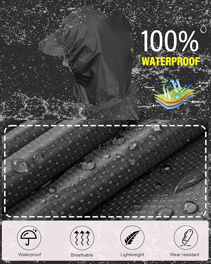 iCreek Hooded Rain Poncho with Pocket Waterproof Lightweight Unisex Raincoat - Image 2