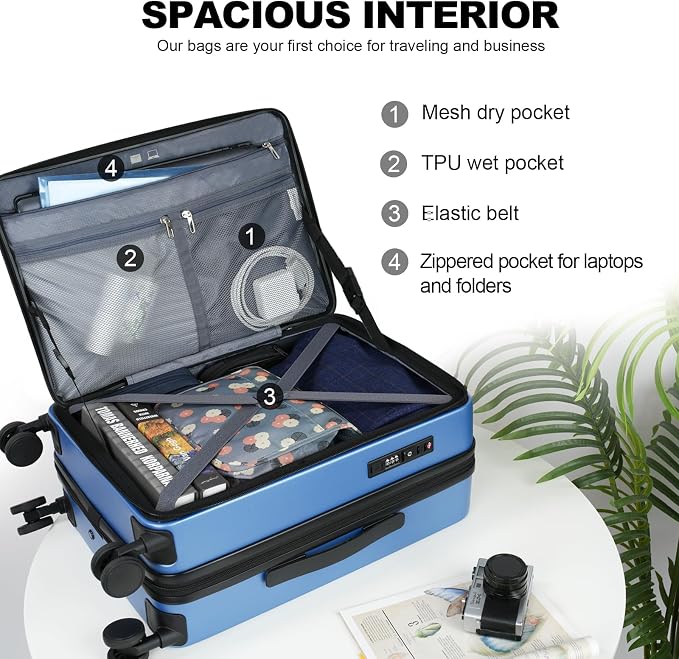 KROSER Carry On Luggage with Spinner Wheels & Built-in TSA Lock, Expandable Top - Image 3