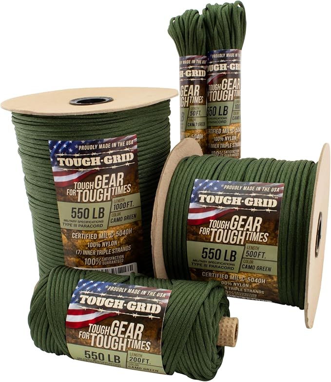TOUGH-GRID 550 Paracord Rope Nylon Parachute Cord, Made in USA Survival Kit by TOUGH-GRID